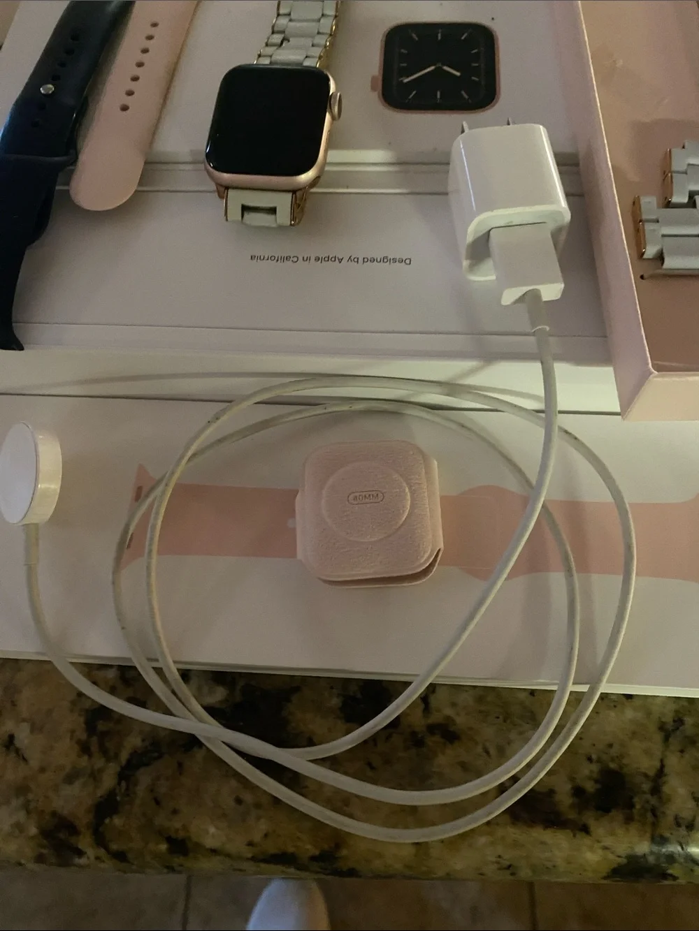 Apple Watch in Rose Gold With Michele Sport Band Charger and Extras